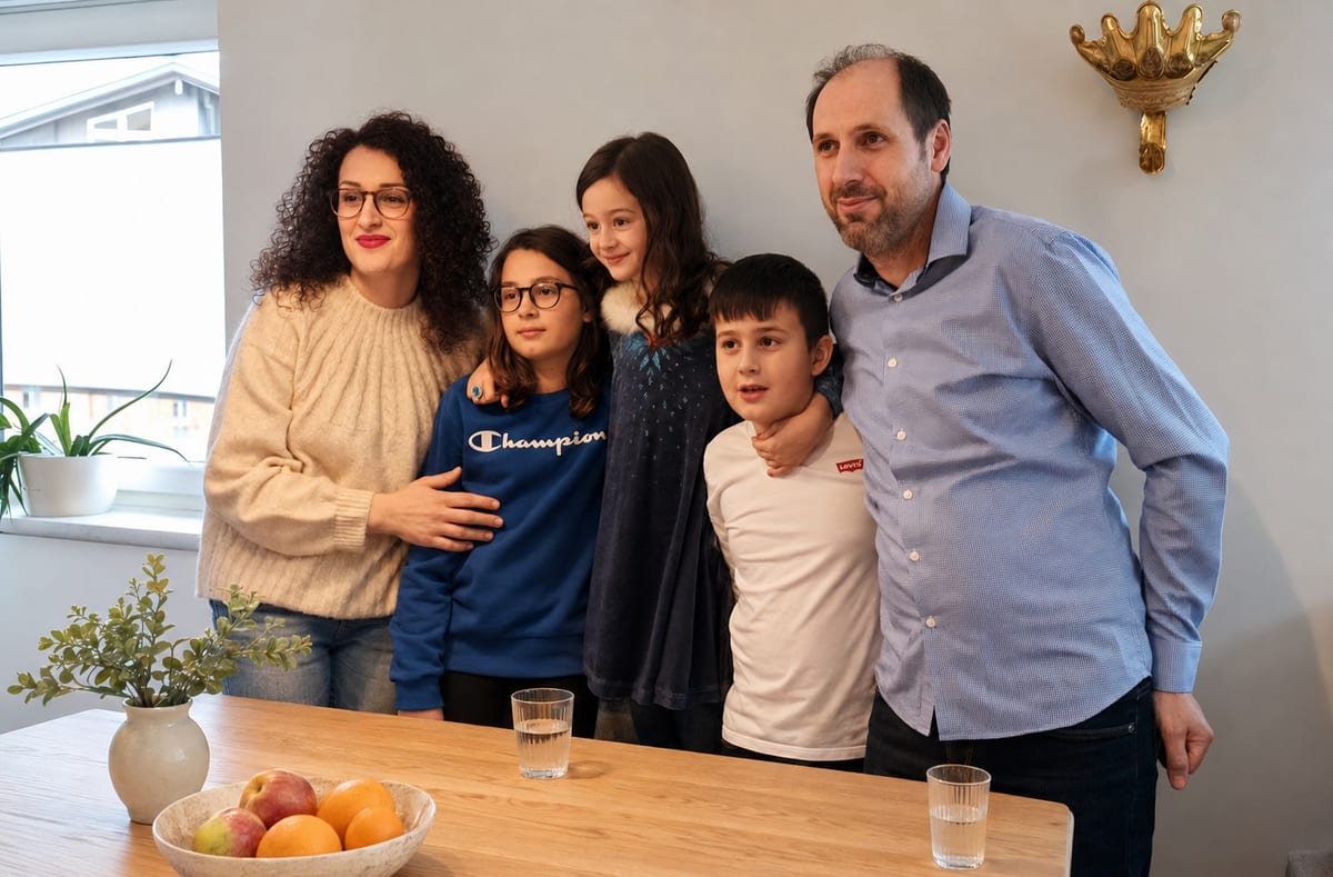 Familie Hyseni, die Gastgeberfamilie des Imi Appartement, in ihrem Wohnraum in Eben im Pongau
